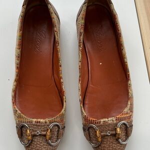 Gucci Multicolor GG Raffia and Leather Cap Toe Horsebit Ballet Flats